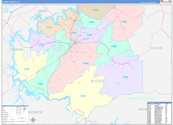 Blount County, TN Zip Code Map