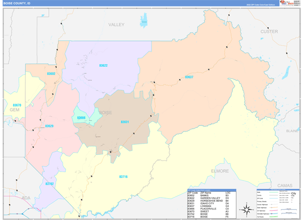 Boise County Digital Map Color Cast Style