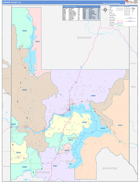 Bonner County, ID Zip Code Map