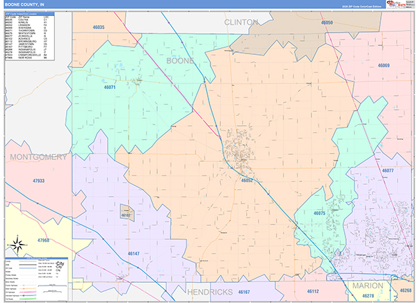 Boone County, IN Zip Code Map