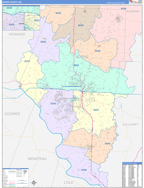 Boone County, MO Map Color Cast Style