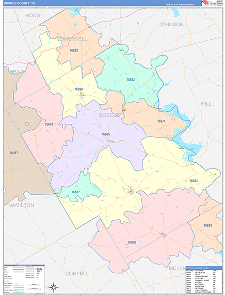 Bosque County, TX Zip Code Map