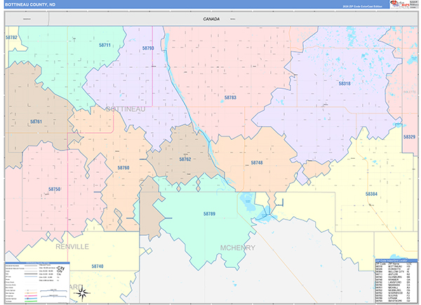 Bottineau County, ND Wall Map Color Cast Style