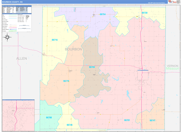 Bourbon County, KS Wall Map