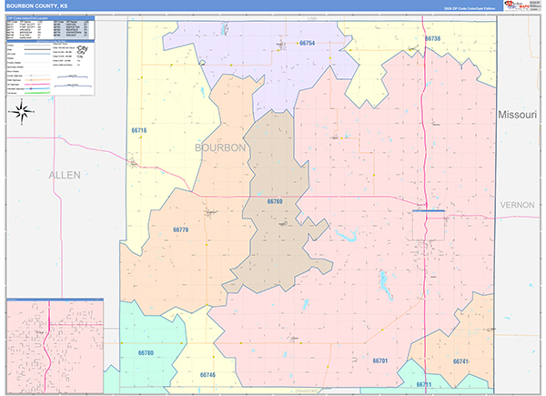 Bourbon County, KS Zip Code Map