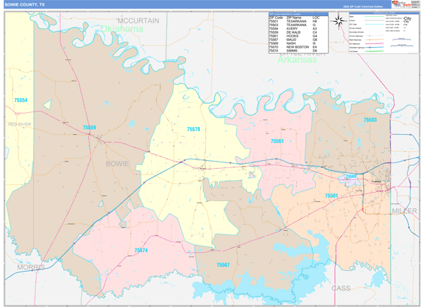 Bowie County, TX Wall Map