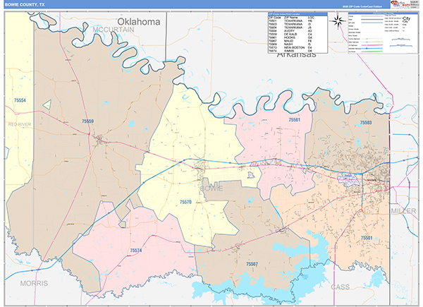 Bowie County, TX Zip Code Map