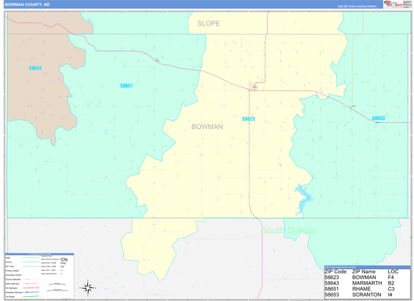 Bowman County, ND Wall Map