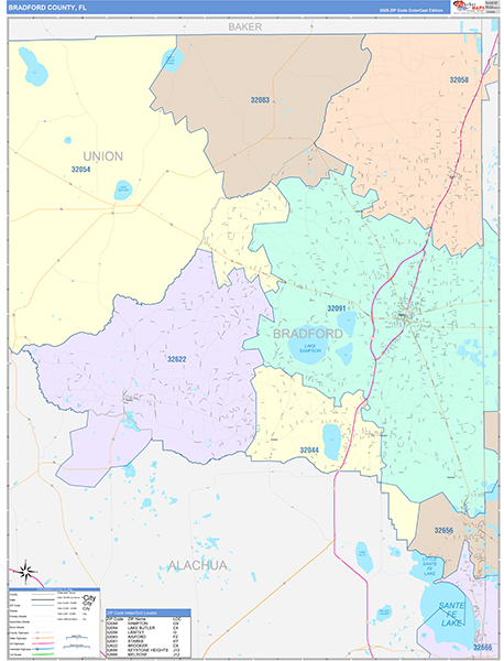 Bradford County, FL Zip Code Map