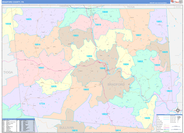 Bradford County, PA Zip Code Map