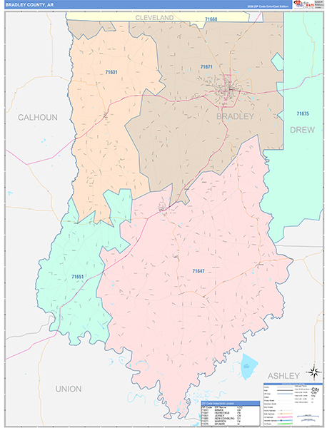 Bradley County, AR Zip Code Map