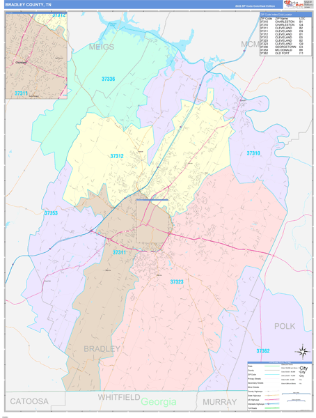 Bradley County, TN Zip Code Map