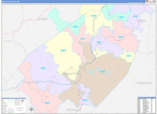 Braxton County, WV Zip Code Map
