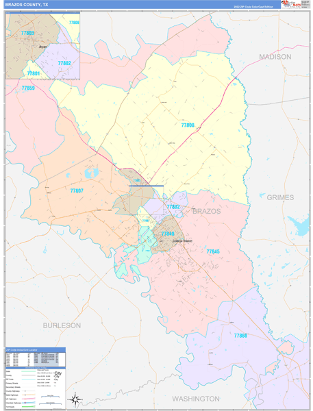 Brazos County Digital Map Color Cast Style