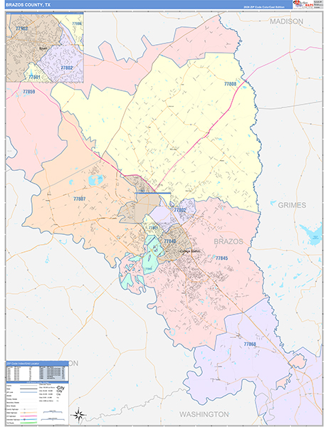 Brazos County, TX Zip Code Map