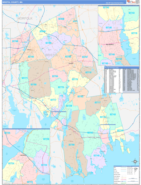 Bristol County, MA Wall Map