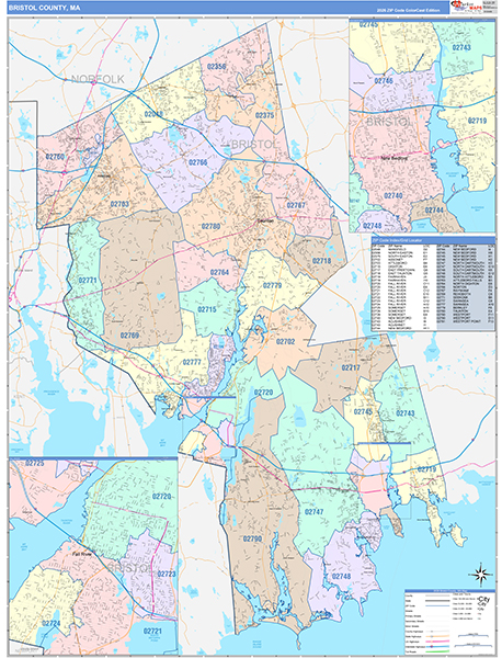 Bristol County Wall Map Color Cast Style