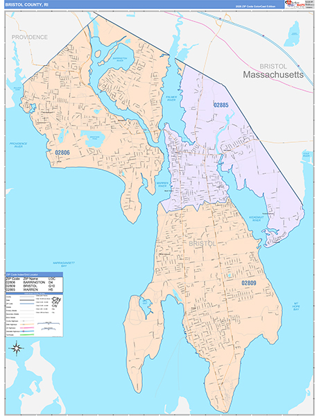 Bristol County, RI Zip Code Map