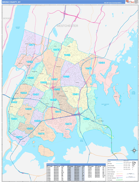 Bronx County, NY Zip Code Map