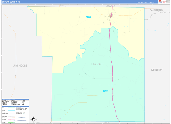 Brooks County, TX Wall Map Color Cast Style