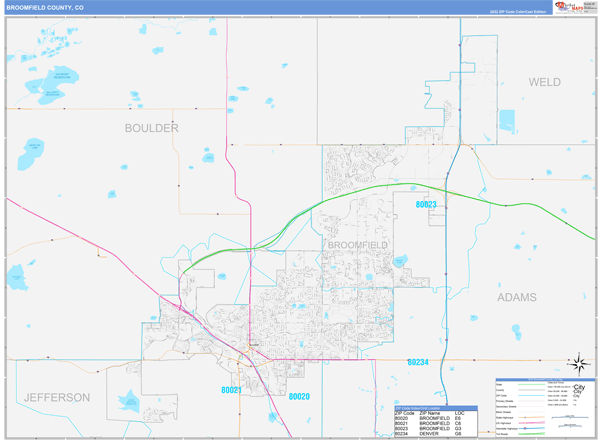 Broomfield County Digital Map Color Cast Style