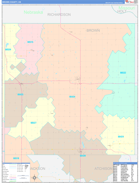 Brown County, KS Zip Code Map