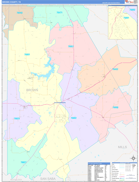 Brown County, TX Wall Map