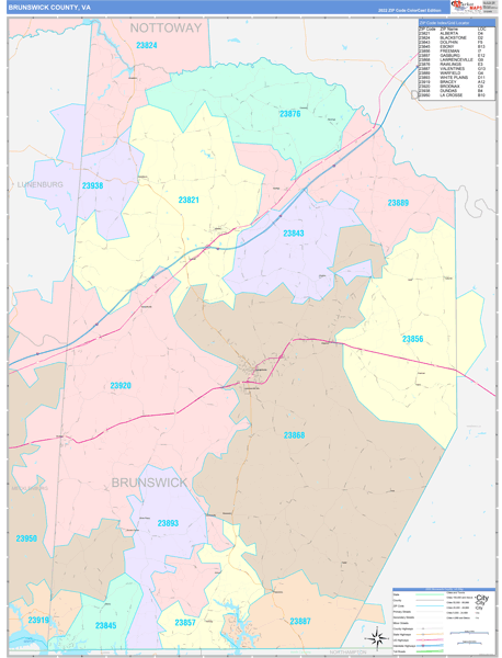 Brunswick County, VA Zip Code Map