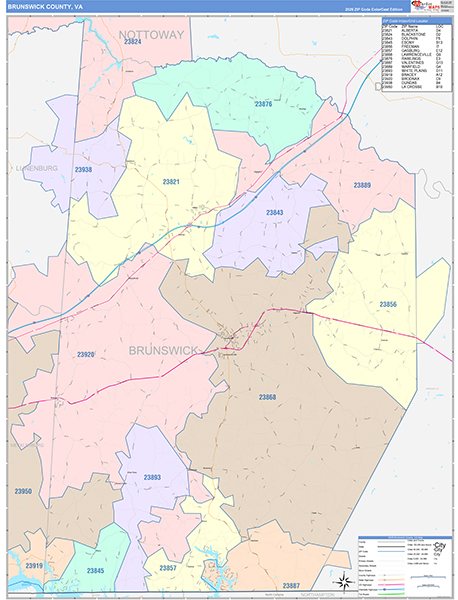 Brunswick County, VA Zip Code Map