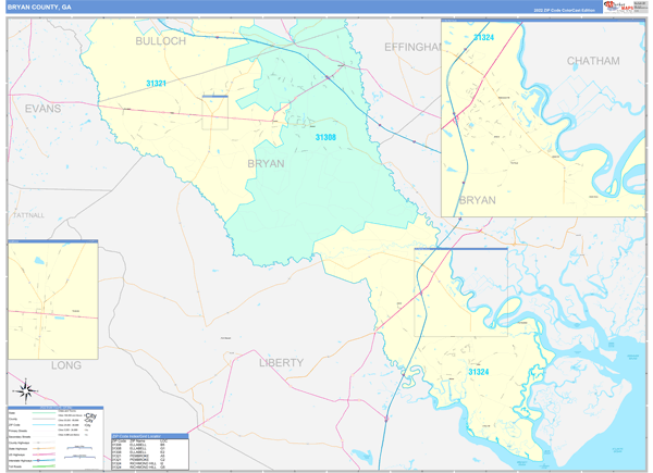 Bryan County, GA Zip Code Map