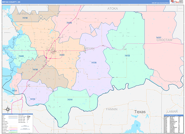 Bryan County, OK Zip Code Map