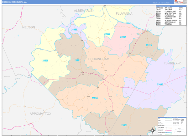 Buckingham County, VA Wall Map