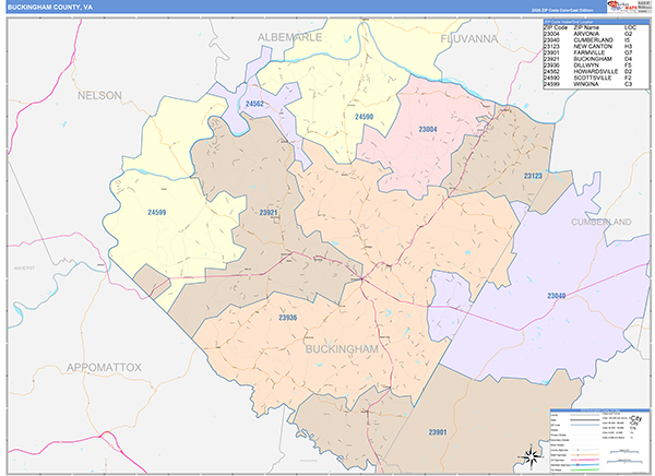 Buckingham County, VA Zip Code Map