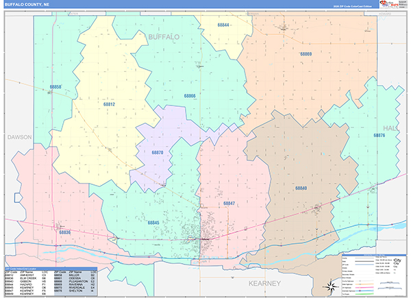 Buffalo County, NE Zip Code Map