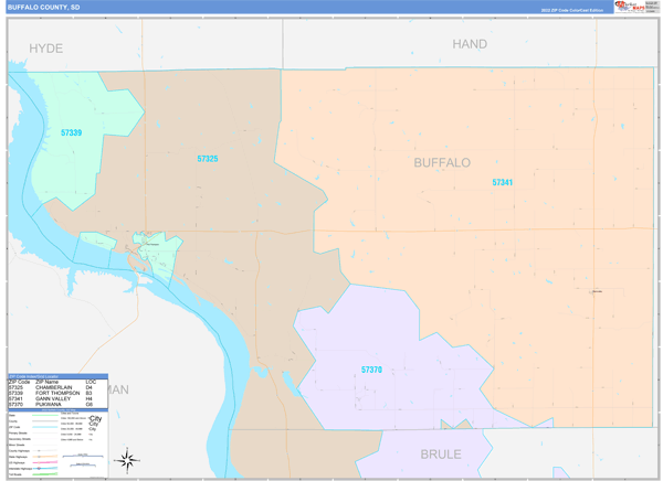 Buffalo County Wall Map Color Cast Style
