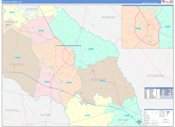 Bulloch County, GA Zip Code Map