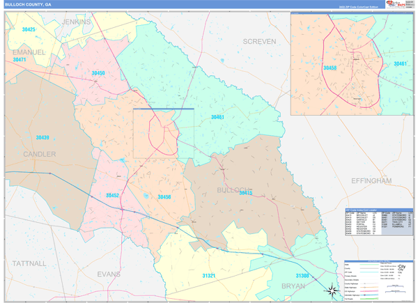 Bulloch County GA Wall Map Color Cast Style By MarketMAPS MapSales