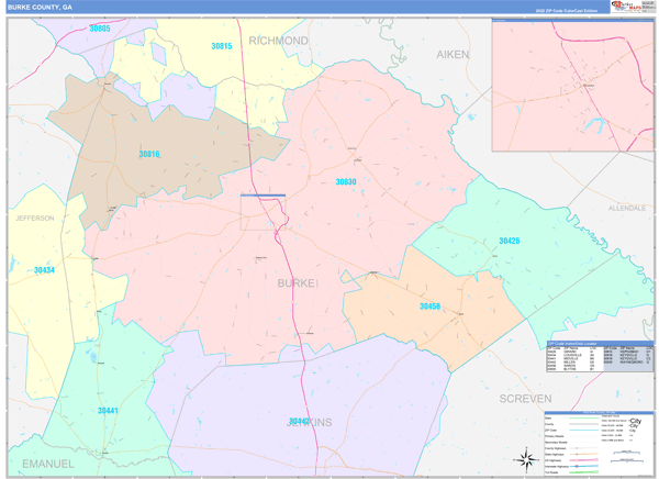Burke County, GA Zip Code Map