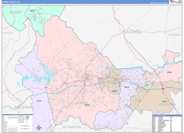 Burke County Wall Map Color Cast Style