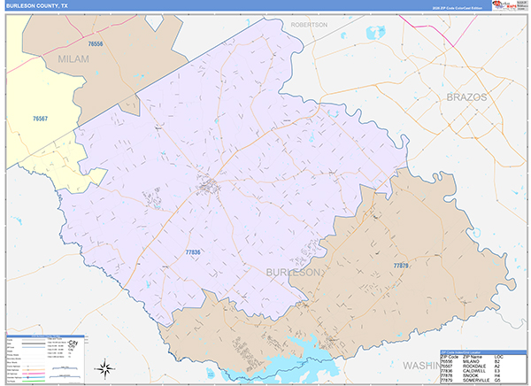 Burleson County, TX Zip Code Map