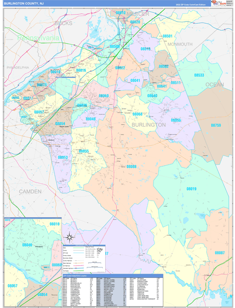 Burlington County, NJ Zip Code Map