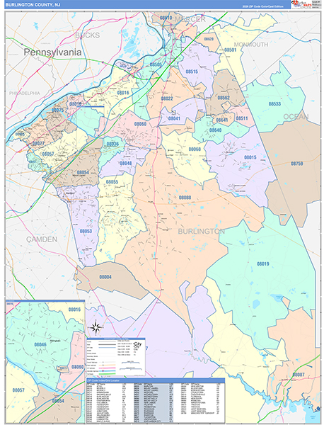 Burlington County, NJ Zip Code Map