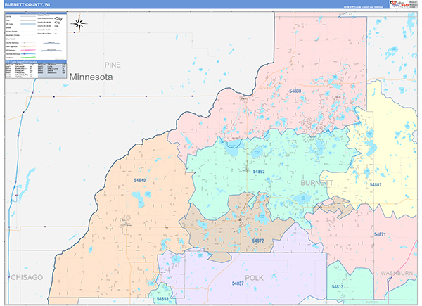 Burnett County, WI Wall Map