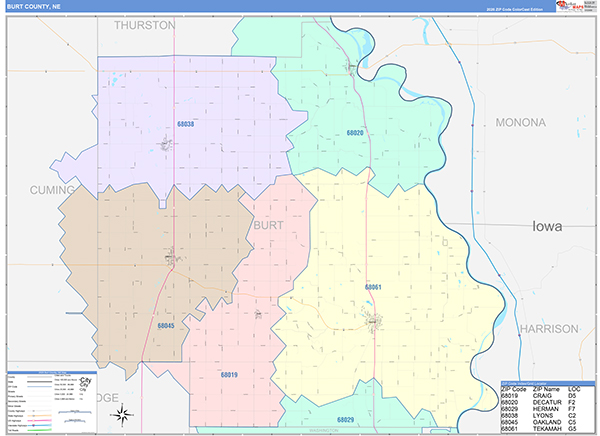 Burt County, NE Zip Code Map