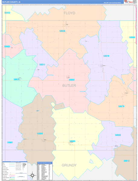 Butler County, IA Zip Code Map