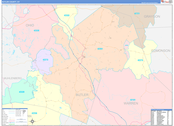 Butler County, KY Zip Code Map