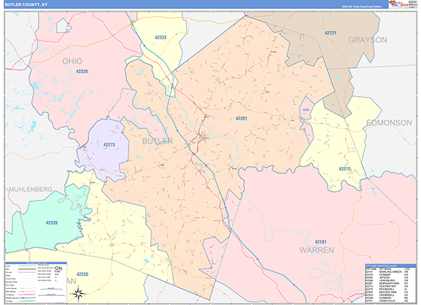 Butler County, KY Zip Code Map