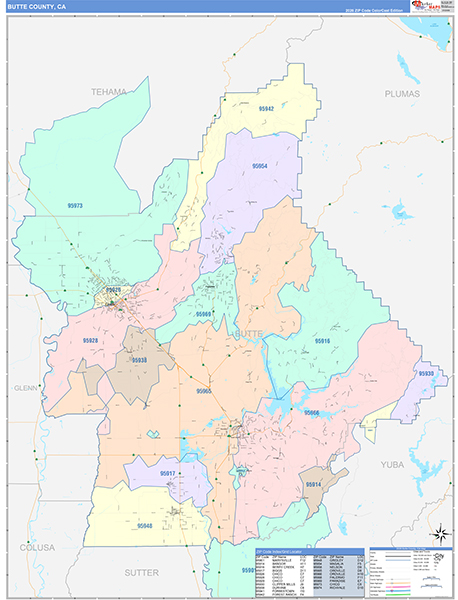 Butte County, CA Map Color Cast Style