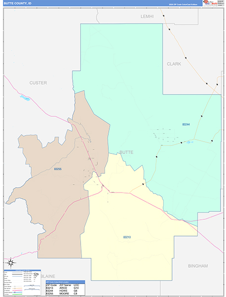 Butte County, ID Zip Code Map
