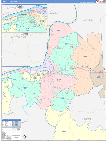 Cabell County, WV Zip Code Map